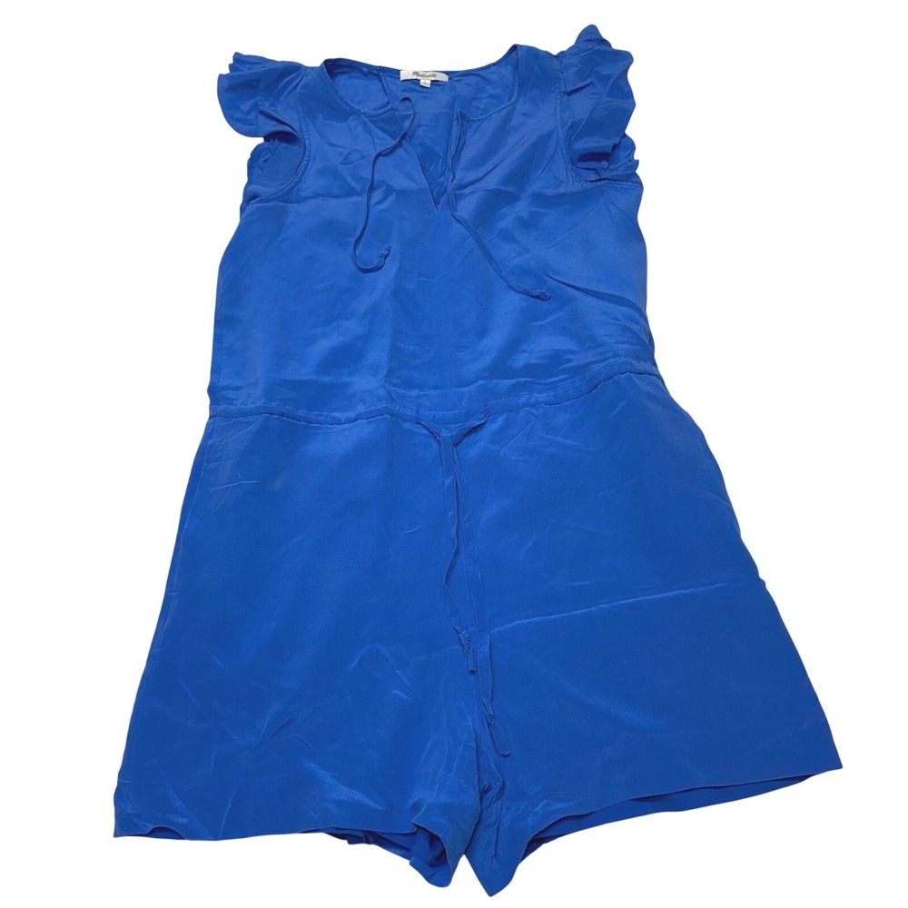 Madewell Royal Blue silk‎ Flutter Sleeve peephole back Cutout size small